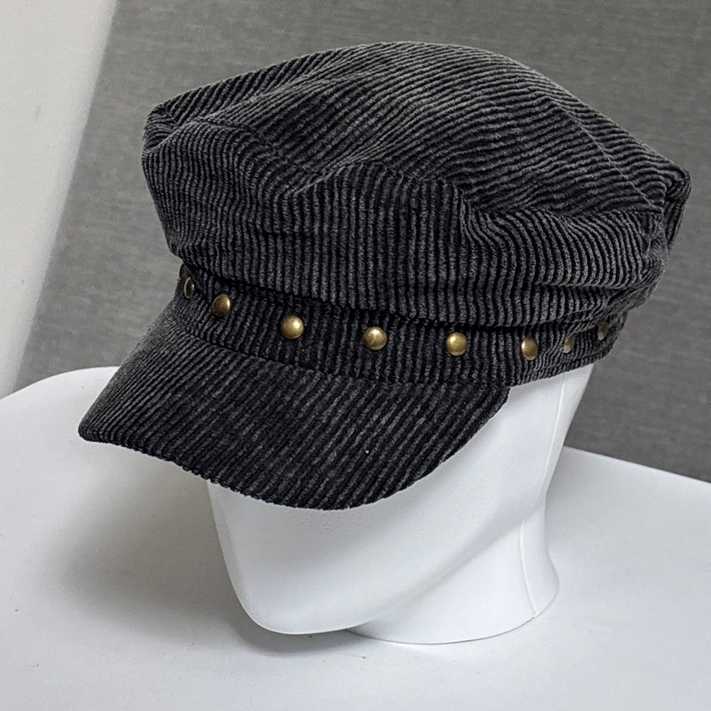 POL Hat Charcoal Gray Cotton Corduroy Studded Newsboy Baker Fisherman Cap